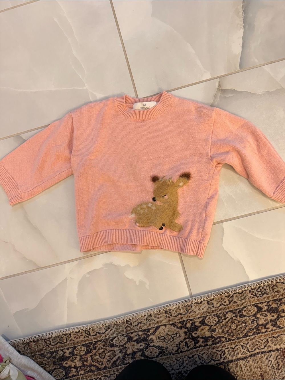 H&M Pink Knit Sweater with Fawn Applique